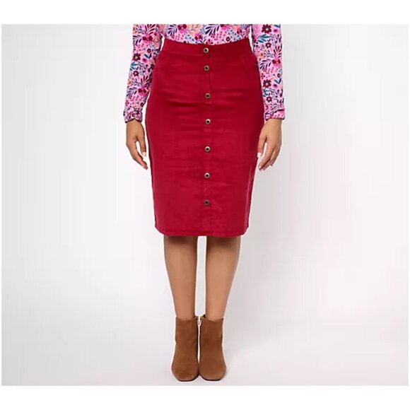 Denim & Co. Rhubarb Button Front Stretch Corduroy Skirt Size S - Picture 1 of 6